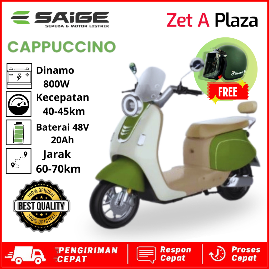 Sepeda listrik NEW SAIGE CAPUCINO 800 WATT baterai LITIUM