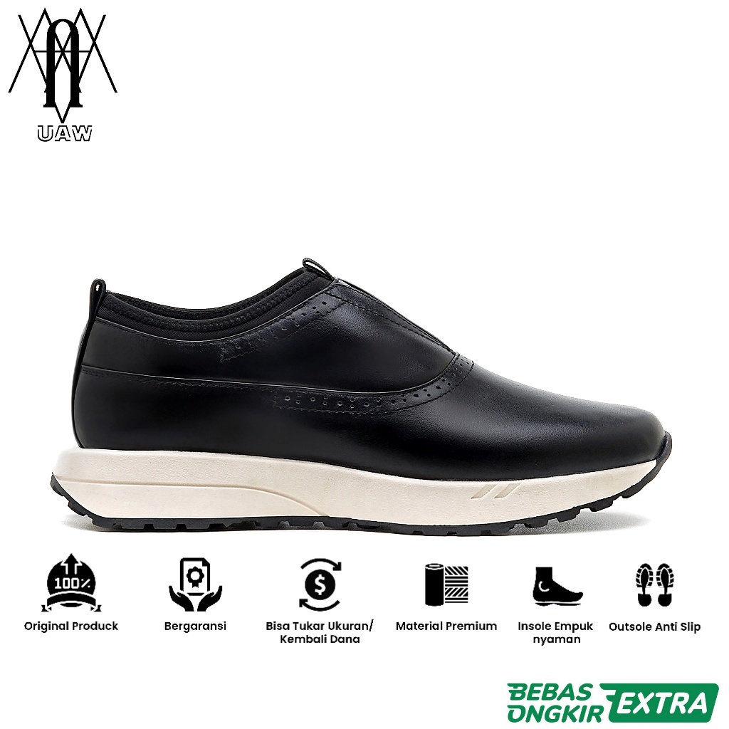 KENZIOS x RP ORIGINAL - TERBARU KENZIOS VINCI SNEAKS BLACK Sepatu Sneakers Slip On Pria Kulit Sapi
