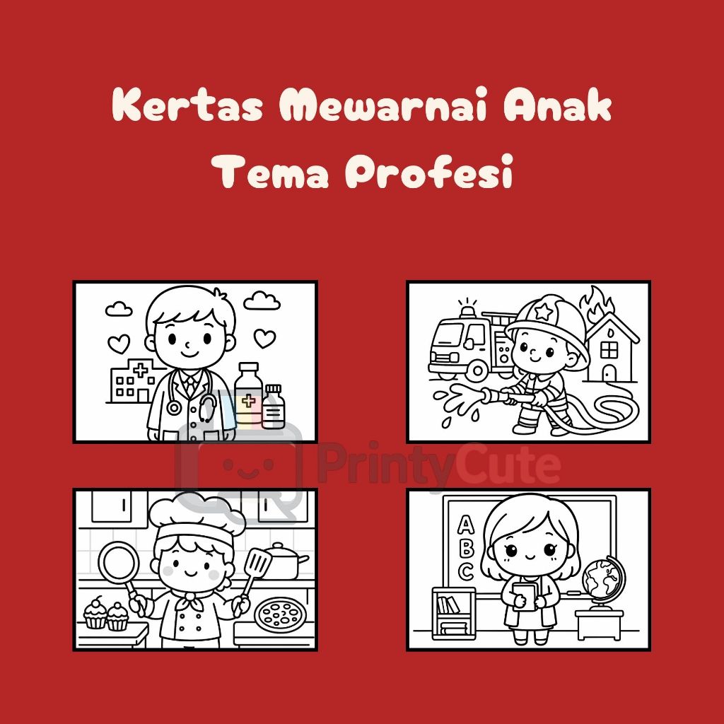 

Custom | Kertas Gambar Anak | Coloring Page Tema Profesi, A4 A5, Minimal 10 Lembar