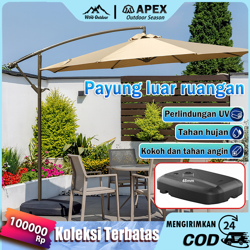 Payung taman outdoor payung gantung 3m Cafe Payung Teduh Matahari Umbrella Pelindung Bulat dengan Da