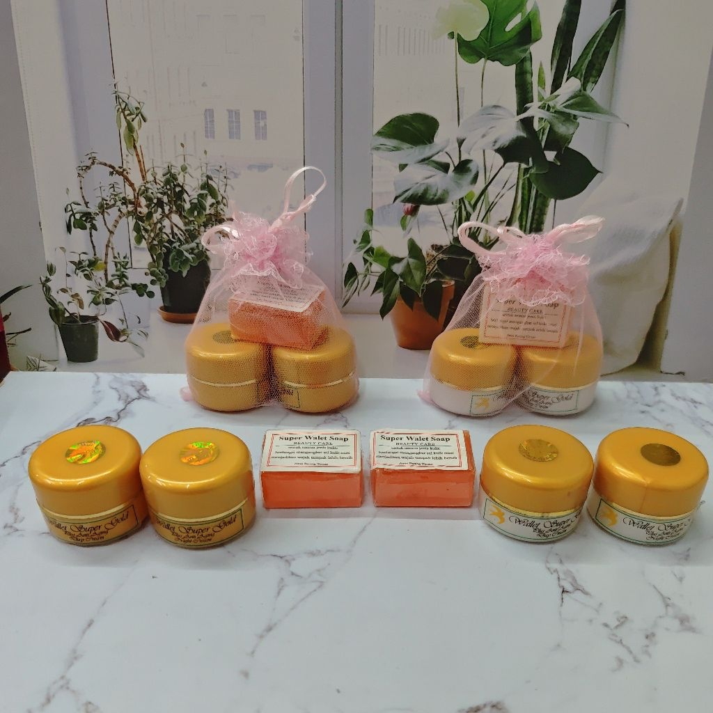 Paket Cream Whitening Gold + Super Walet Soap Original – Krim Siang Malam & Sabun Pemutih Wajah, Pak