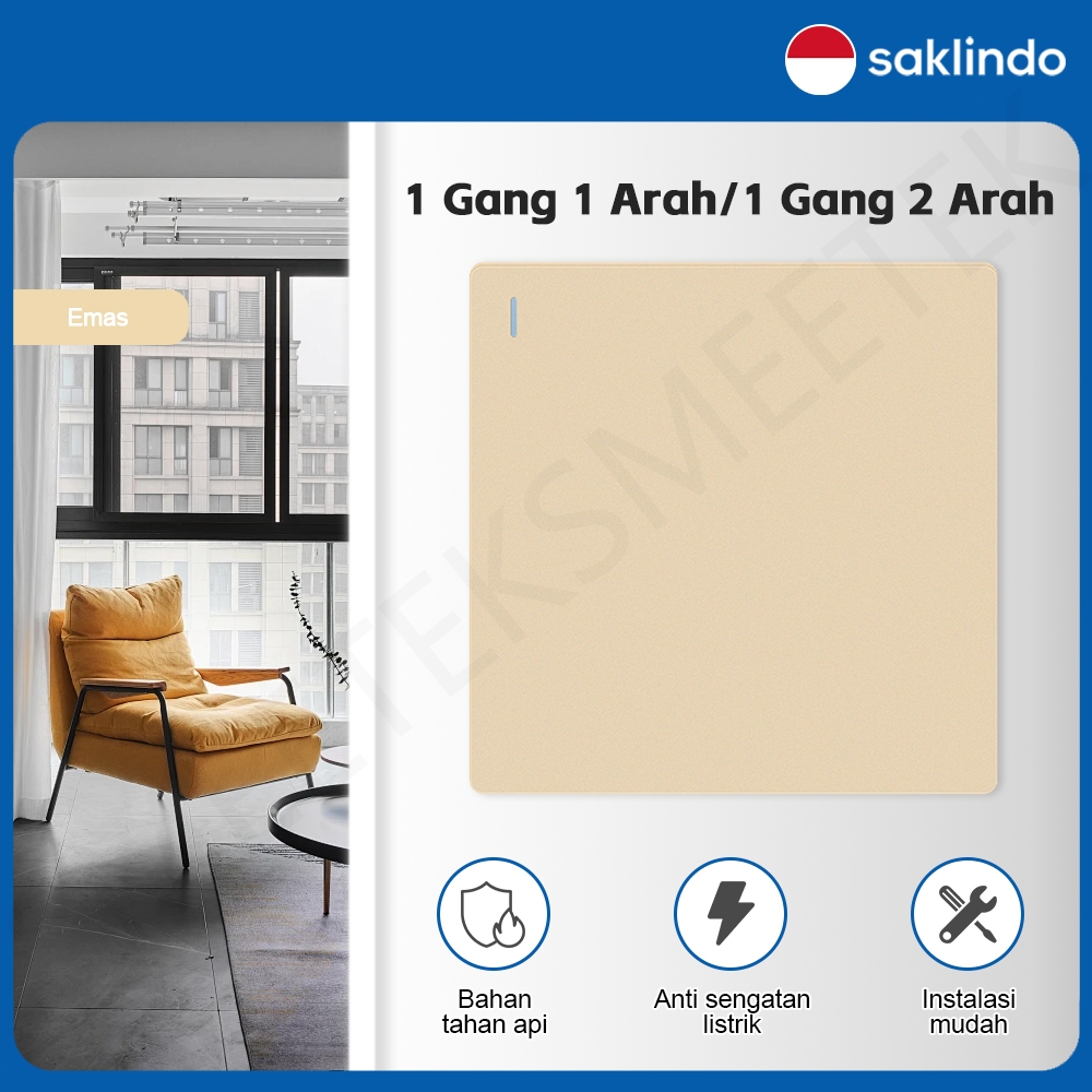 Saklindo Saklar Lampu Rumah Modern 1 Gang Emas Sakelar Listrik Saklar Dinding Aesthetic Rumah Mewah
