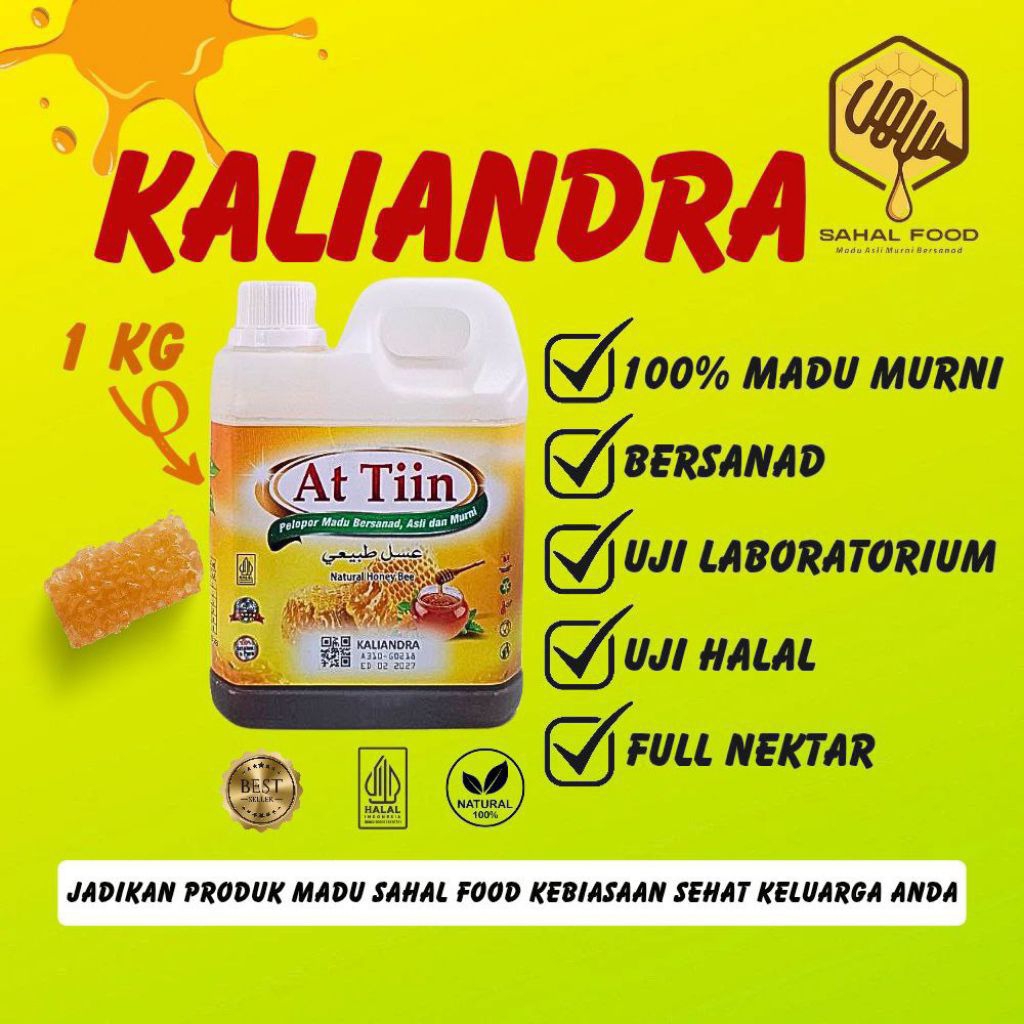 

Madu Kaliandra At-Tiin,100%Asli murni,Tanpa Campuran,Full Nektar,Sertifikat,1 kg