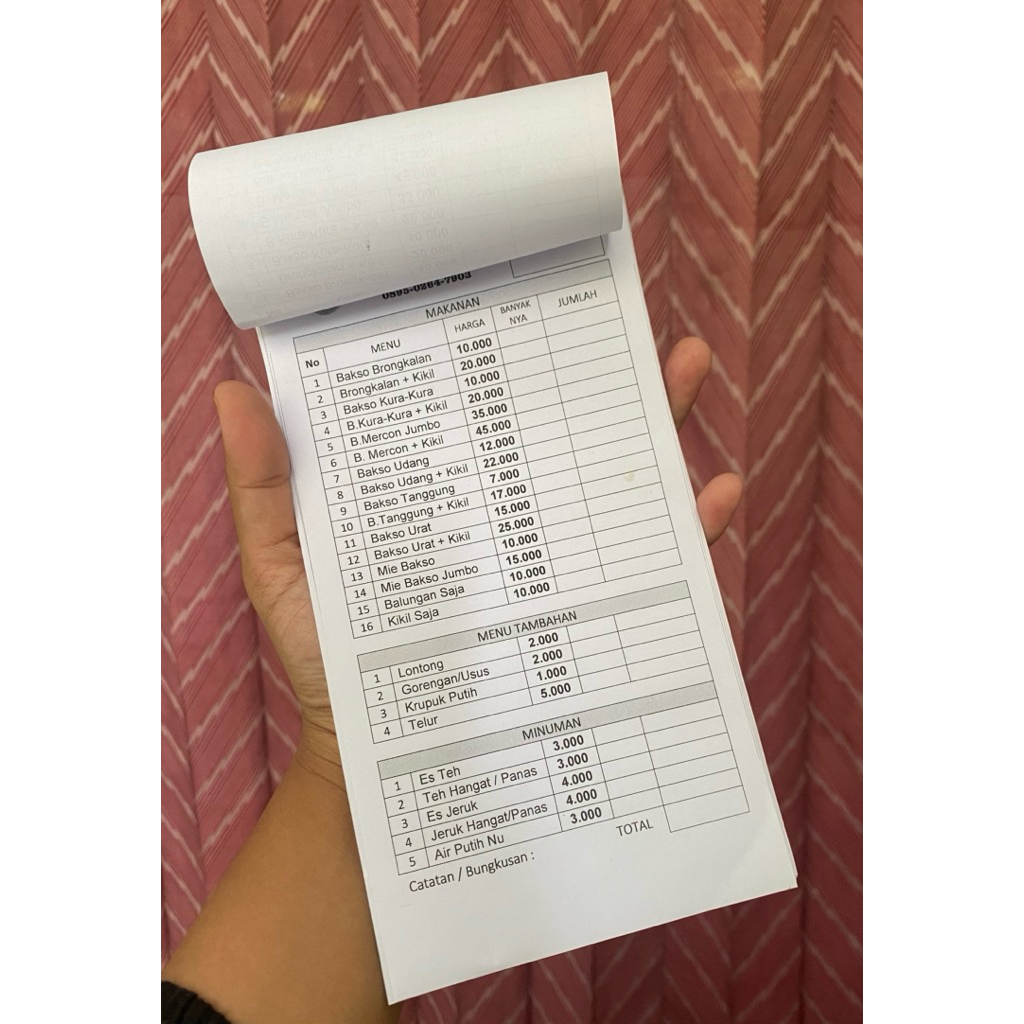 

NOTA MAKANAN / NOTA DAFTAR MENU COSTUM 1 Ply