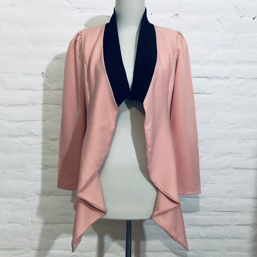 Outerwear semi blazer peach ruffles lengan puffy outer kerja light academia tailored sku 1222