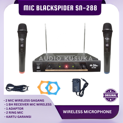 MIC BLACK SPIDER SN-288 WIRELESS MICROPHONE SN288 MIC GENGGAM BS FREKUENSI VHF ORIGINAL