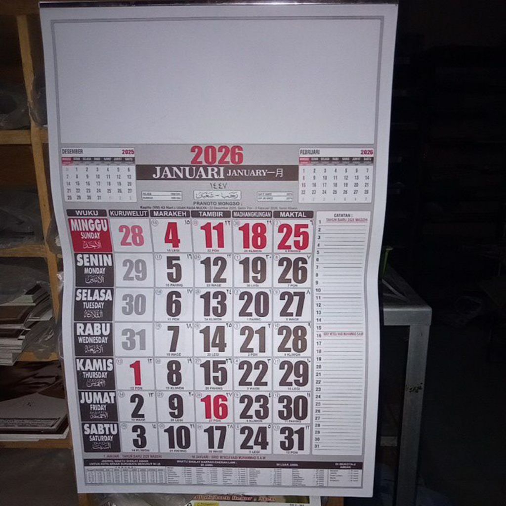 

kalender polos 2026 murah ukuran sedang 32x48