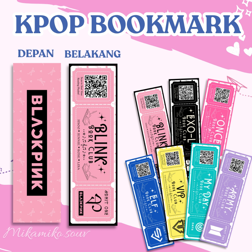 KPOP Bookmark Tiket Konser 2 Sisi BTS, BLACKPINK, EXO, TWICE, BIGBANG, DAY6, SUPER JUNIOR