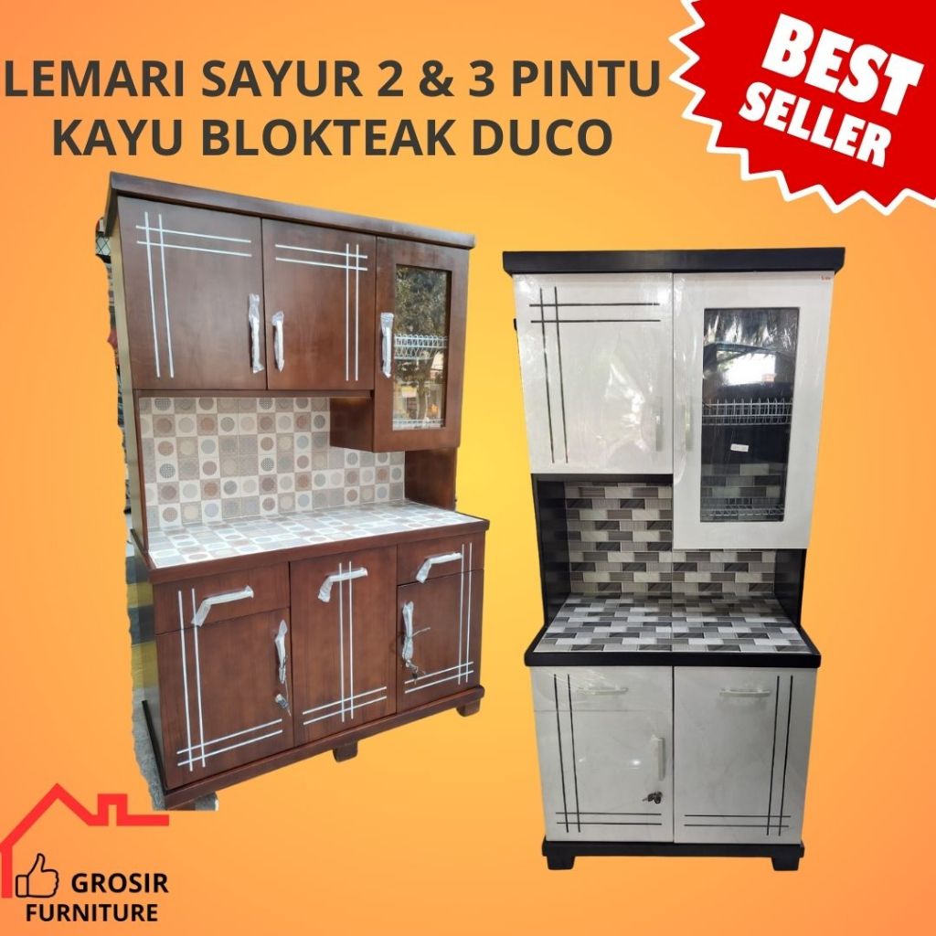 Lemari Sayur / Rak Piring / Lemari Dapur Kayu 2 Pintu Cat Duco PREMIUM