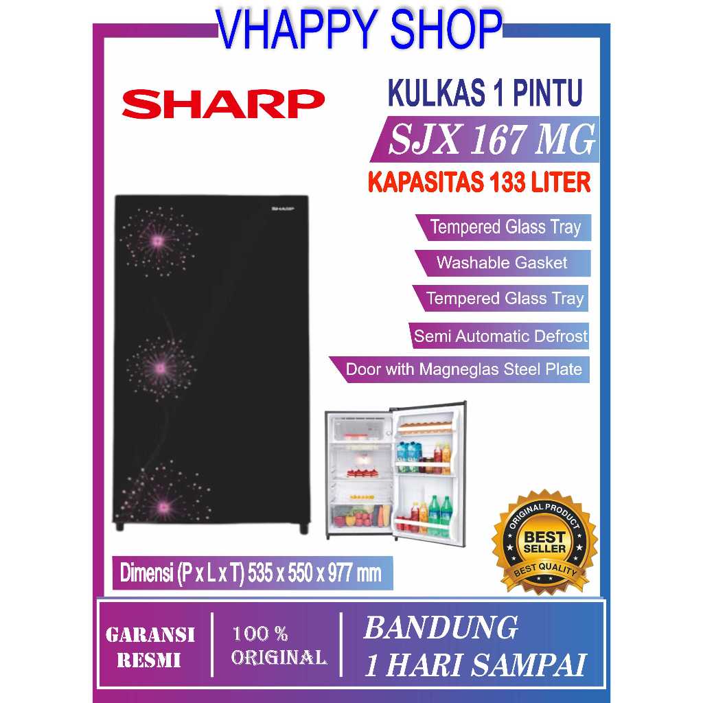 Kulkas Sharp SJX 167 MG 1 Pintu Hemat Energi Low Watt Garansi Resmi