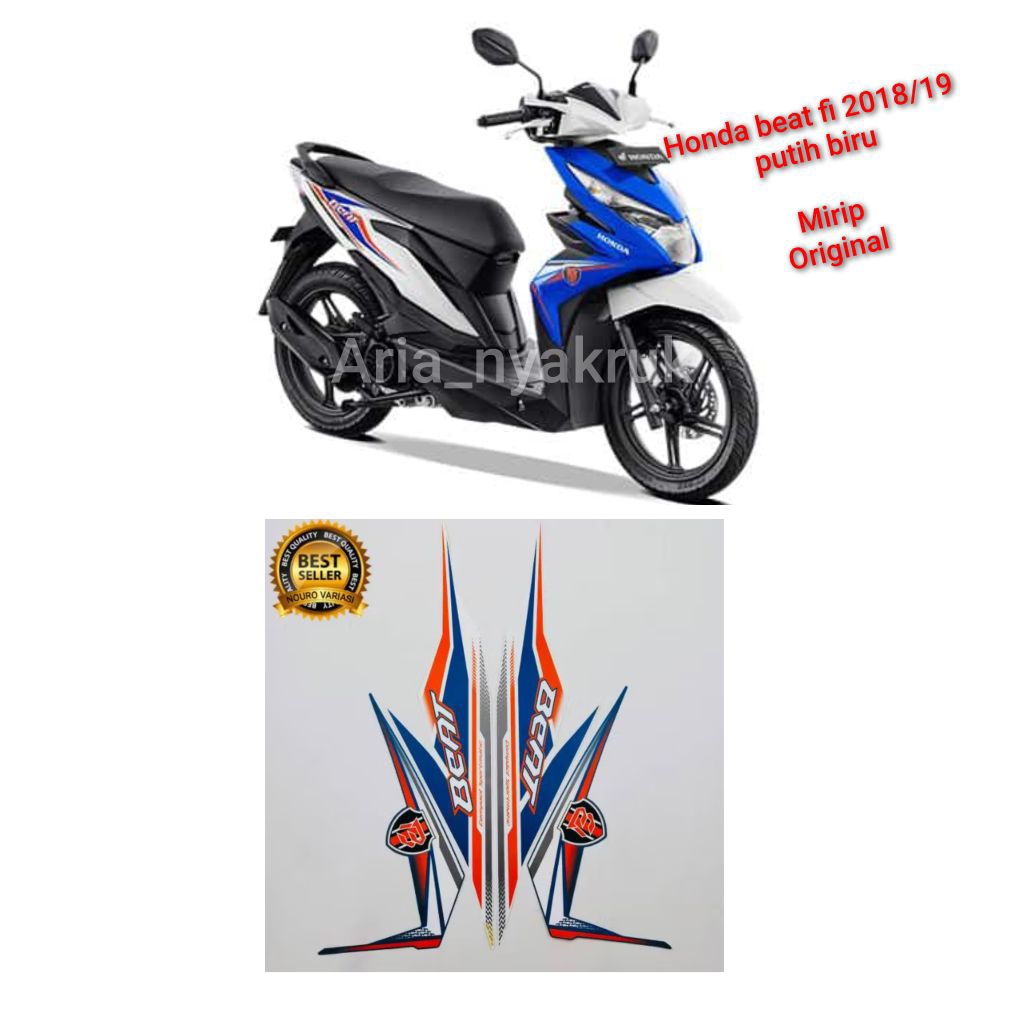 sticker/striping Honda Beat 2018/19 Biru putih mirip original
