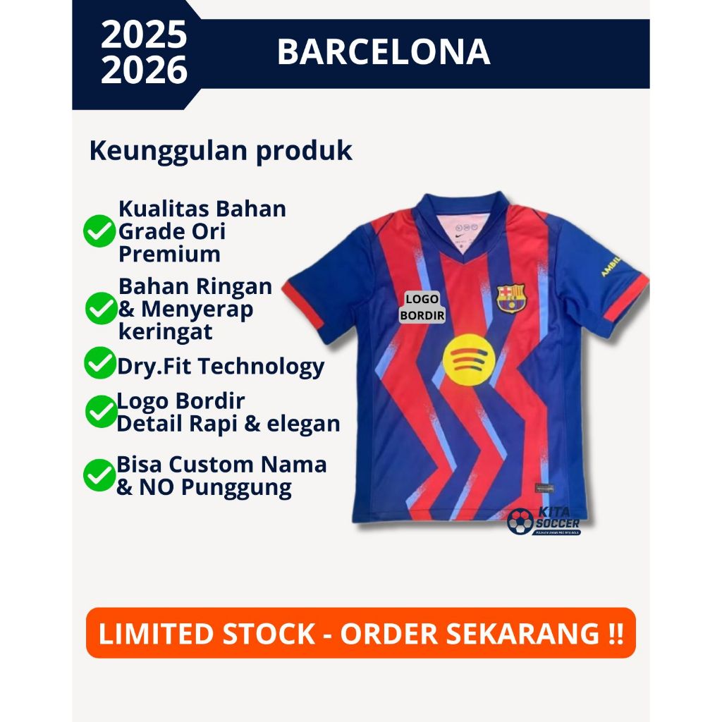 Jersey Bola Barcelonaa 4TH EL CLASICO 2025 2026 Grade Ori Import Baju Sepak Bola Barca Baru Grade Or