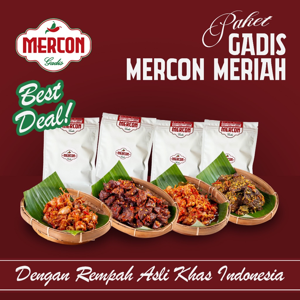 

Mercon Gadis - Paket Gadis Mercon Meriah ( Mercon Daging, Mercon Paru, Mercon Cumi, Dendeng Cabe Ijo ) Siap Saji