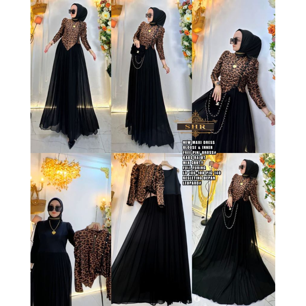 Amelta Fashion Indonesia - ORI SHR - Maxy Dress SHR - Setelan Blouse Leopard - Set Dress SHR