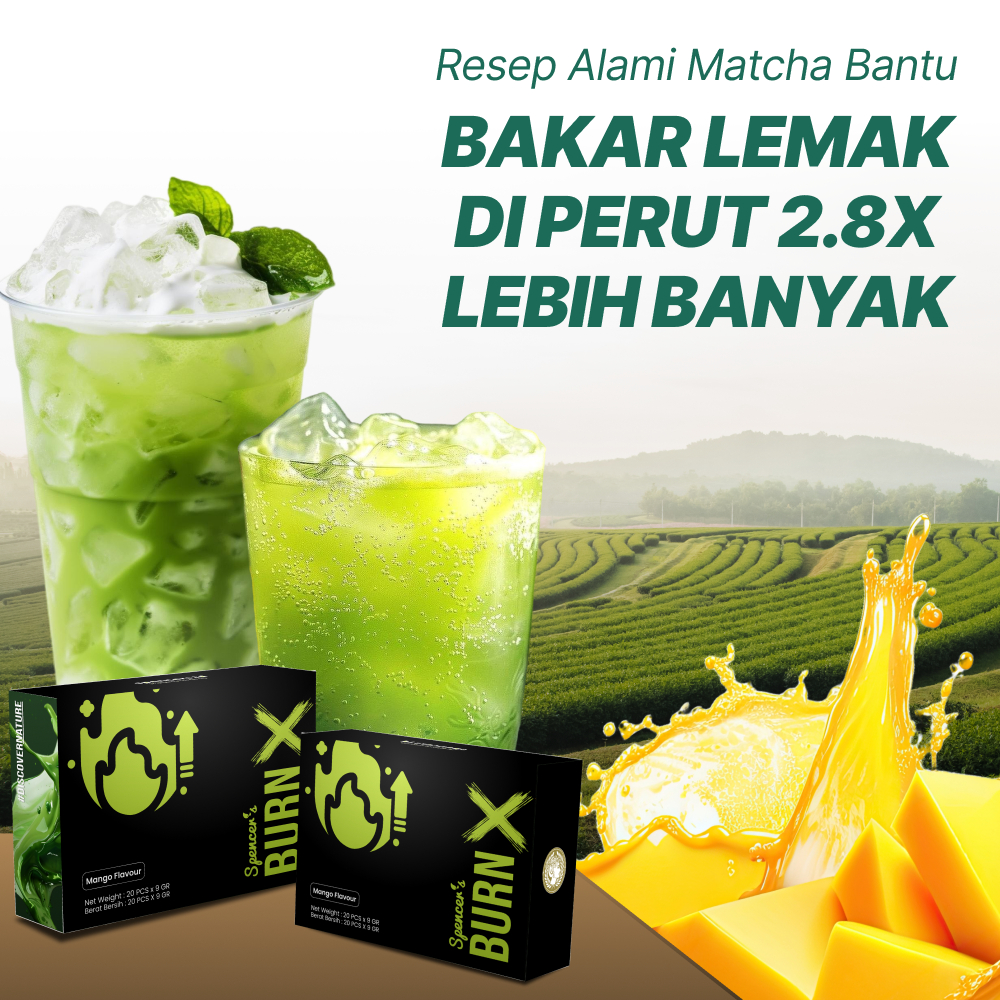 

Spencer's Burn X Mango - Lemonade || Spencer Mealblend Minuman Diet Energi Bakar Kalori Lemak || Matcha Teh Hijau Organik Oat