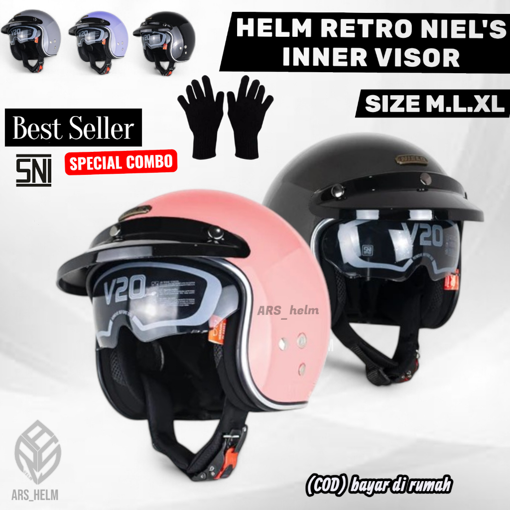Helm Bogo Retro NIELS Fino Dewasa SNI – Inner Visor + Pet Retro | helm retro original