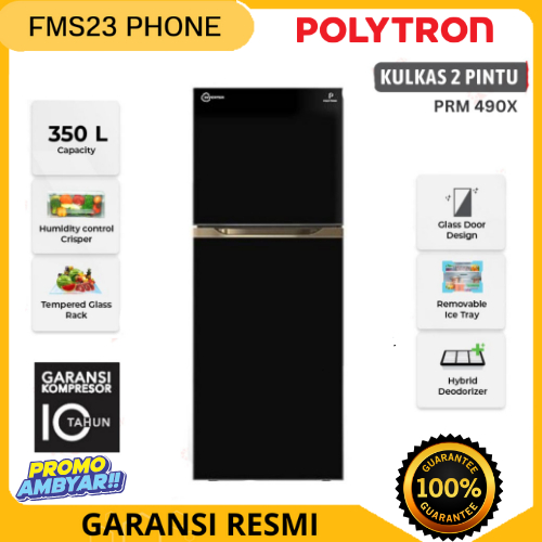 KULKAS POLYTRON Kulkas 2 Pintu Belleza Big Liter 350 Liter - PRM 490X GARANSI RESMI