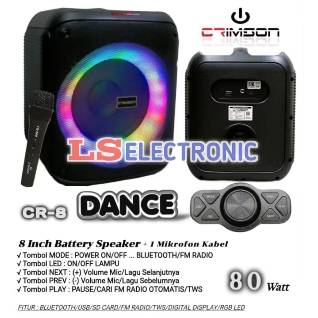 Speaker Portable Crimson CR 8 DANCE - 8 Inch TWS Bluetooth Crimson CR8 DANCE
