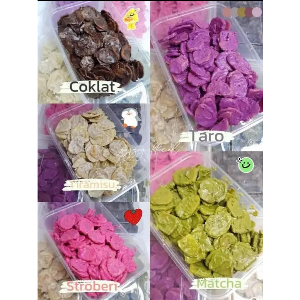 

KERIPIK PISANG COKLAT LUMER Kemasan Thinwall 500 ML/150 gram coklat, stroberi , matcha, tiramisu,taro (PISANG KEPOK)
