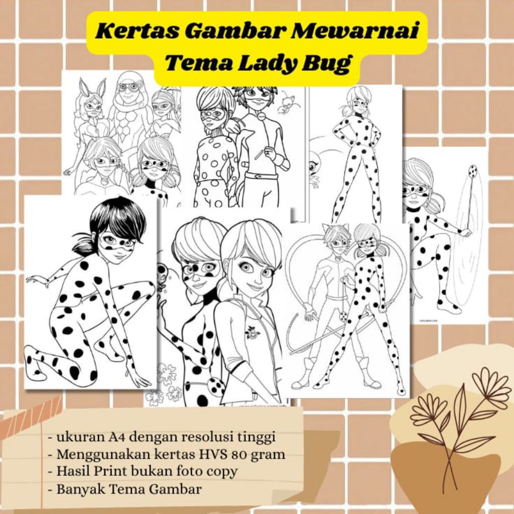 

20 LEMBAR KERTAS GAMBAR MEWARNAI TEMA LADY BUG ( READY LANGSUNG KIRIM )