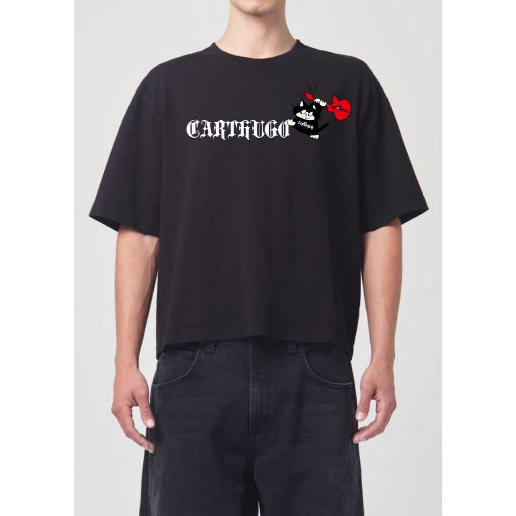 T shirt Kaos CartHugo unisex premium boxy combed20s hitam putih