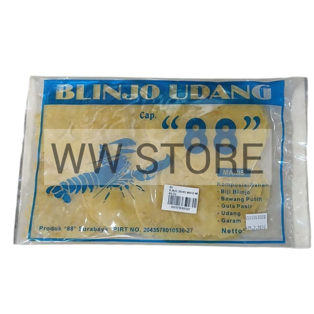 Keripik kripik mentah BLINJO BELINJO MELINJO MLINJO UDANG Surabaya Cap " 88 " rasa Manis
