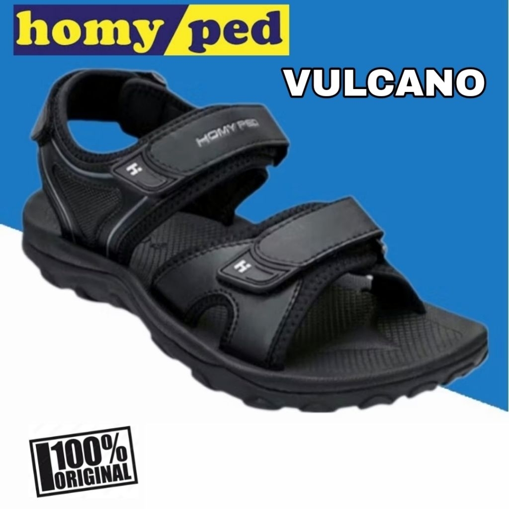 HOMYPED Sandal Gunung Pria Cowok Slop Jepit Hitam Coklat Sport Karet Vulcano Anti Slip Size 39 - 44