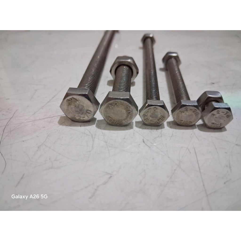 Baut mur stainless m8x20 kunci 13 Baut 12 panjang 2cm merek THE A2-70