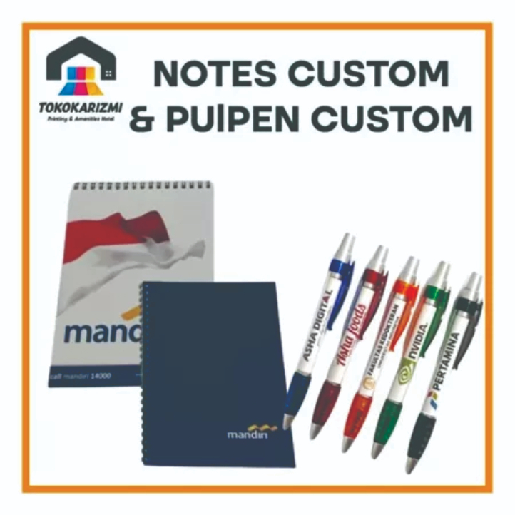 

Paket Notesbook dan Pulpen Pencet Custom Murah isi 50 lembar hvs garis