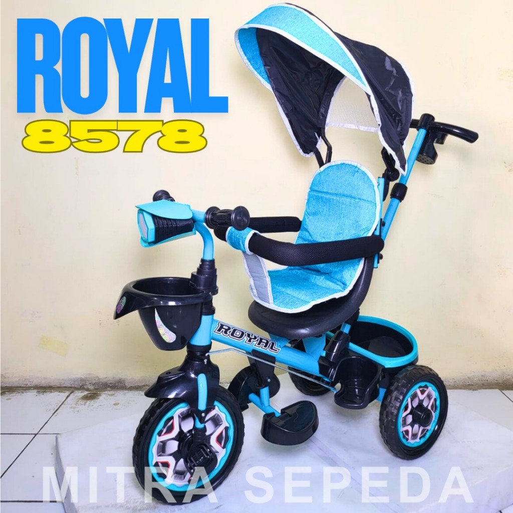 Sepeda Roda Tiga Anak Royal RY-8578 Musik Tongkat Canopy Keranjang SNI