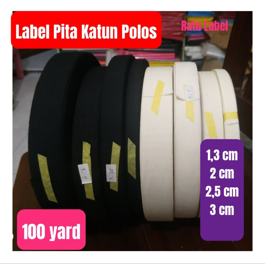 

Label Katun Hitam 1 2 cm Polos Per roll 100 yard