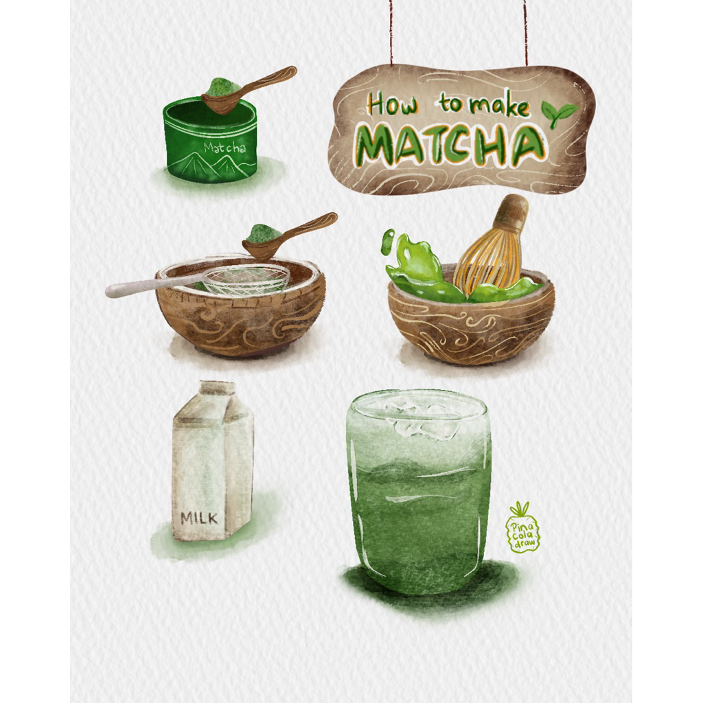 Jasa Ilustrasi Makanan/Minuman Food Illustration Matcha