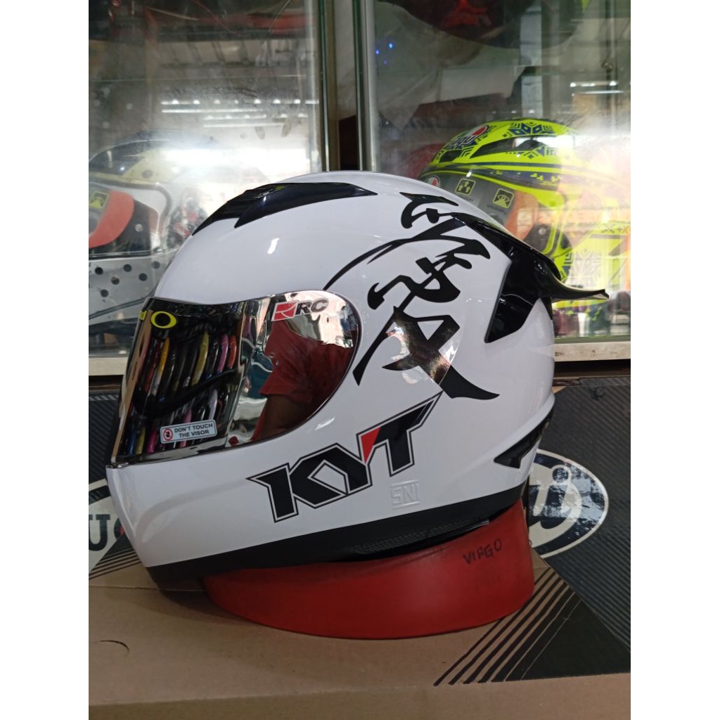 Helm Kyt R10 Solid White Striker Kanji Paket Ganteng