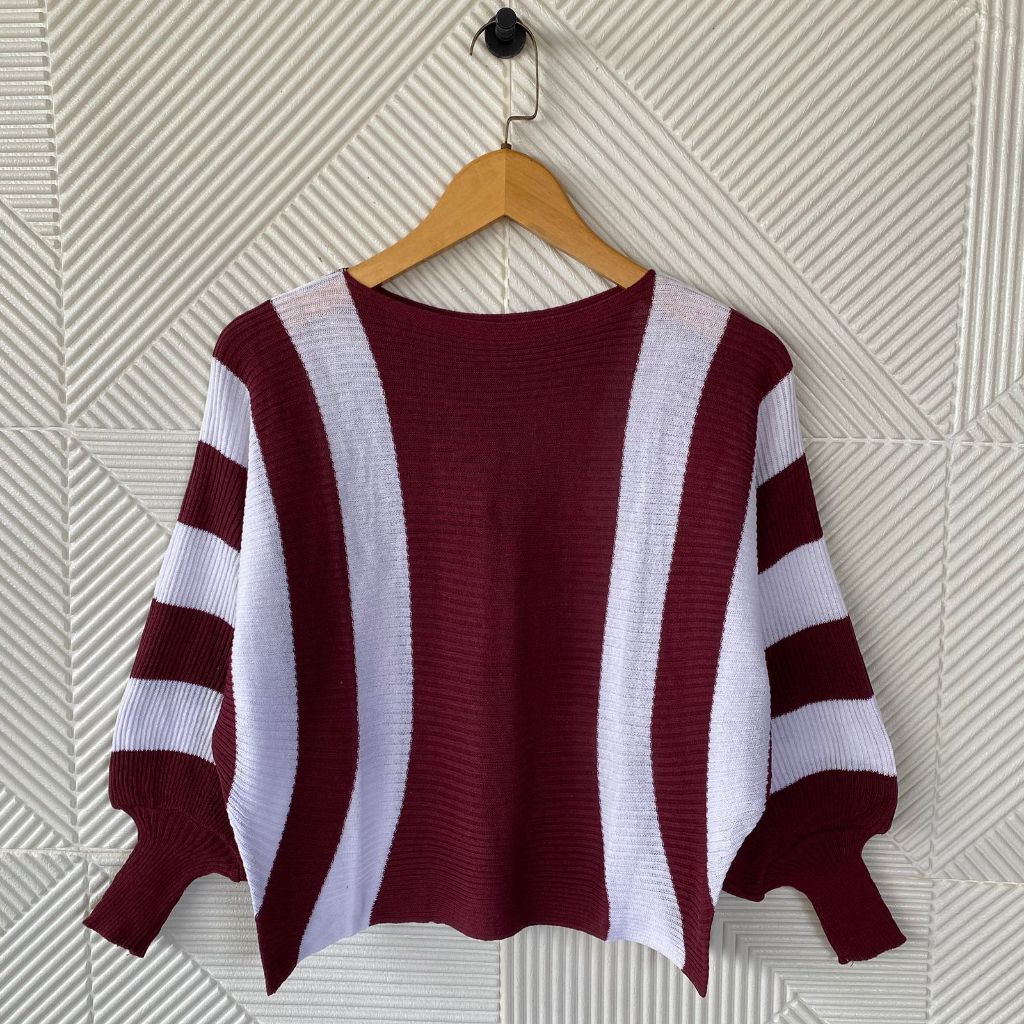 Shabhira - Atasan Rajut Batwing Garis / Blouse Oversize Wanita / Atasan Wanita Jumbo Big Size
