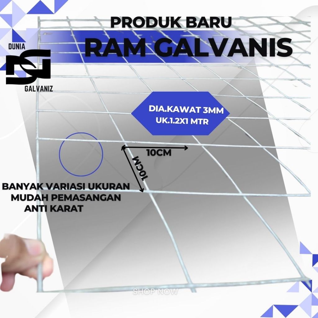 Kawat Ram Galvanis tebal 3mm lubang 10x10cm