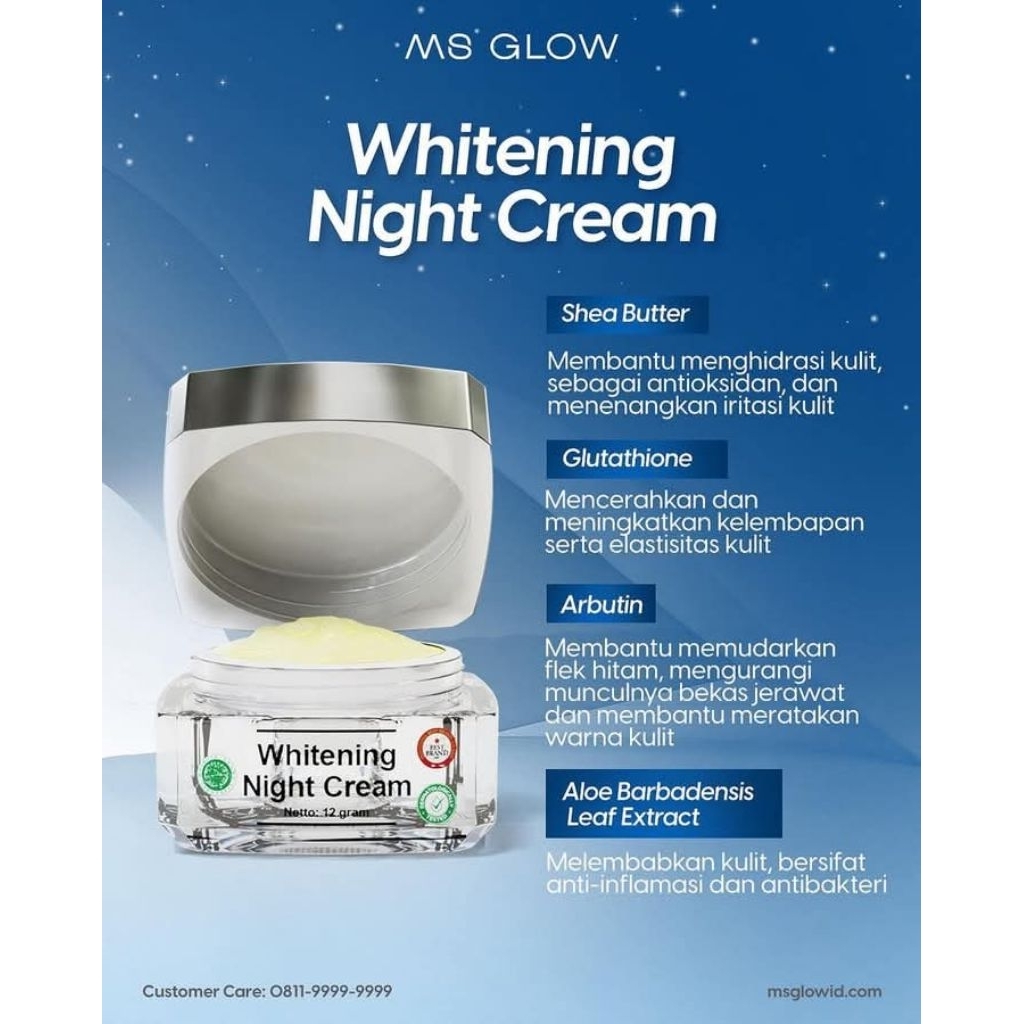 Ms Glow Whitening Nightcream / Cream Malam Whitening / Krim Malam Whitening