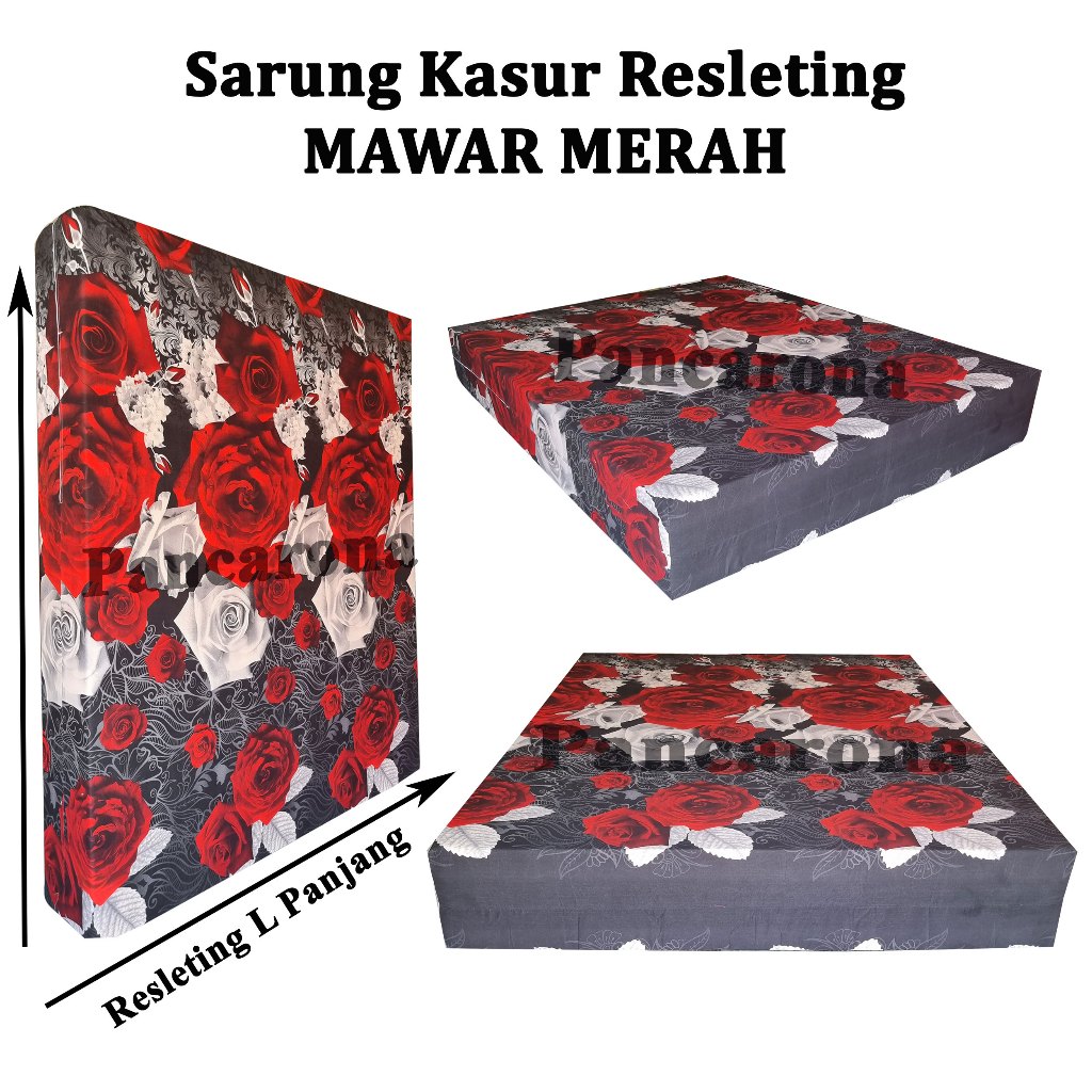 Sarung Kasur Busa Resleting Motif Mawar Merah Sprei Bunga Aesthetic Murah