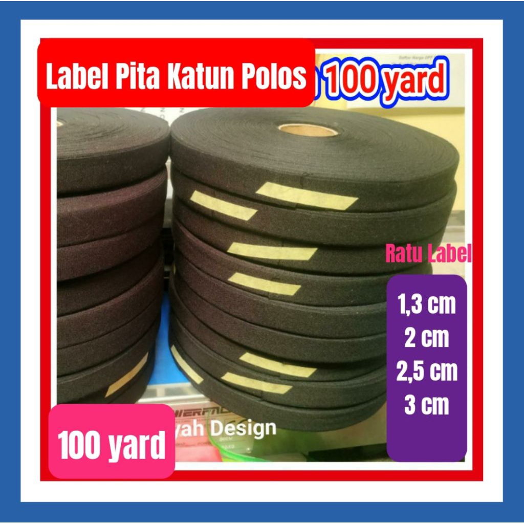 

Pita Label Katun Hitam Polos 1cm 2cm 3cm 100m yard
