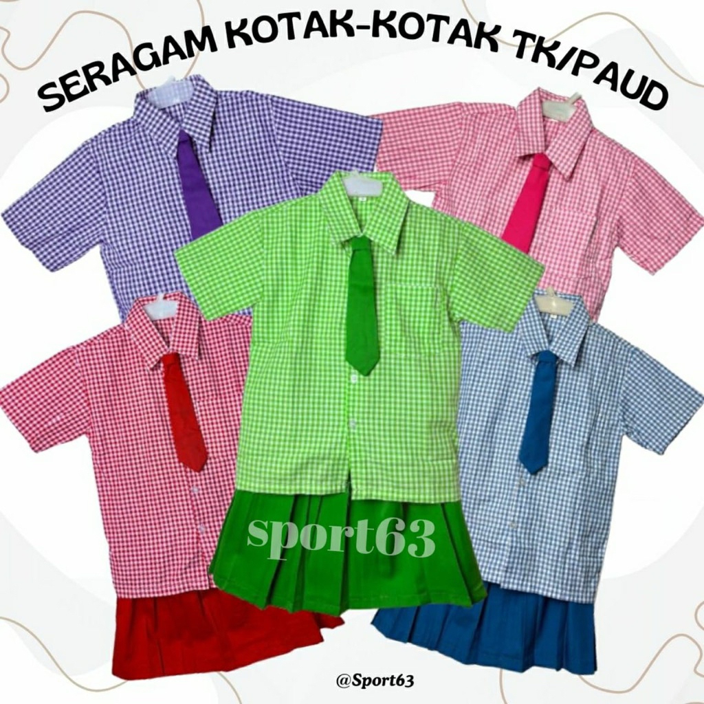 seragam kotak-kotak anak TK/seragam kotak-kotak anak paud/satu set seragam anak TK/paud/ seragam ana