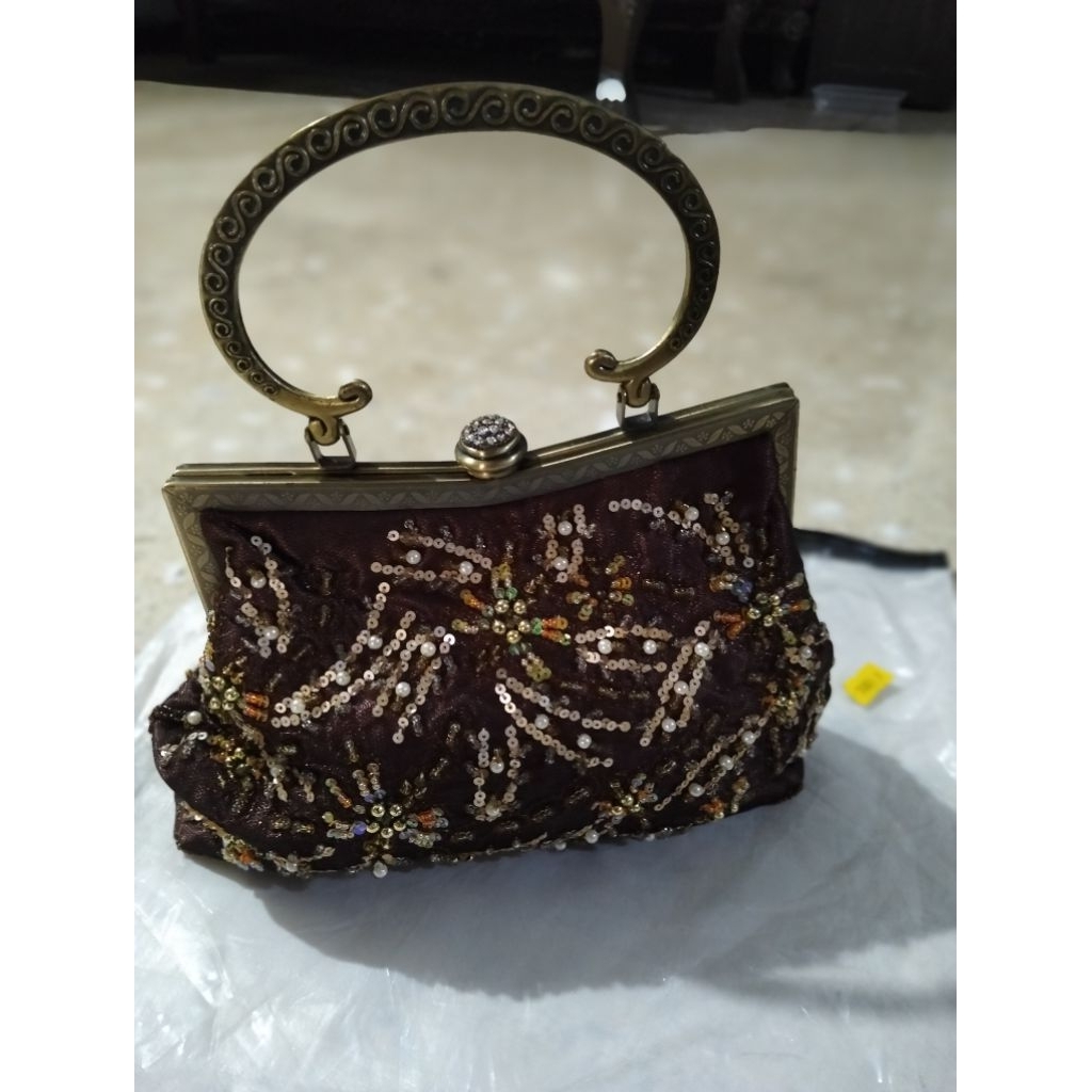tas pesta payet coklat kopi