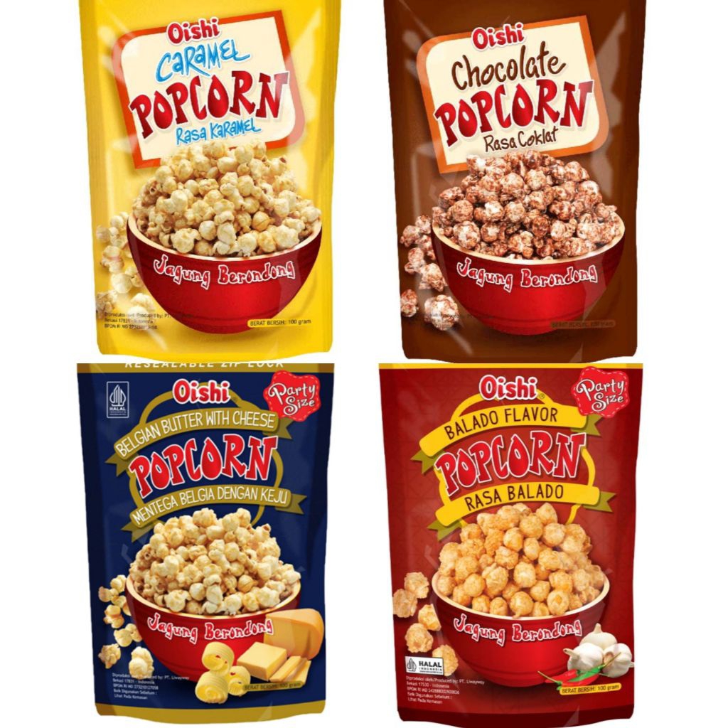 

Oishi Aneka Snack Popcorn Caramel belgian butter cheese cokelat balado baru