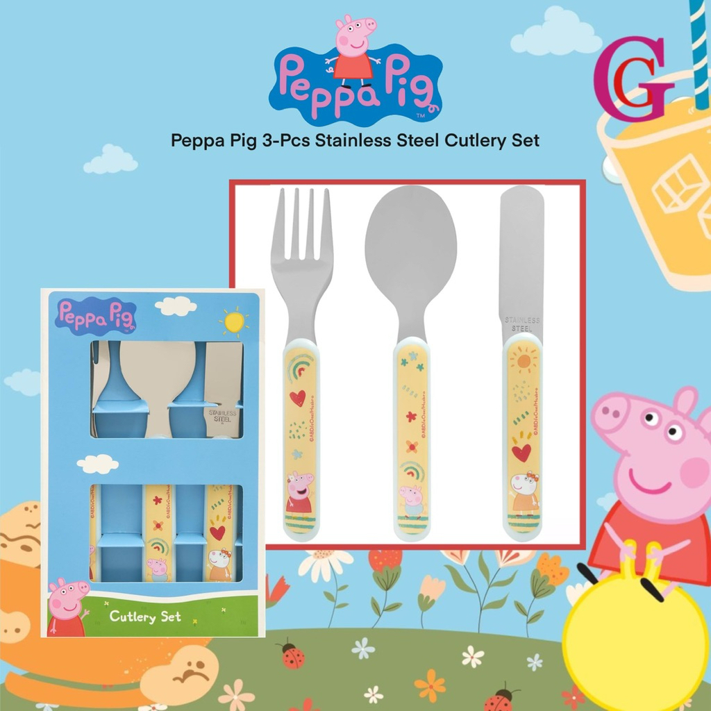 PEPPA PIG 3PCS STAINLESS STEEL CUTLERY SET | SET ALAT MAKAN PEPPA PIG | SENDOK GARPU PEPPA PIG | SEN