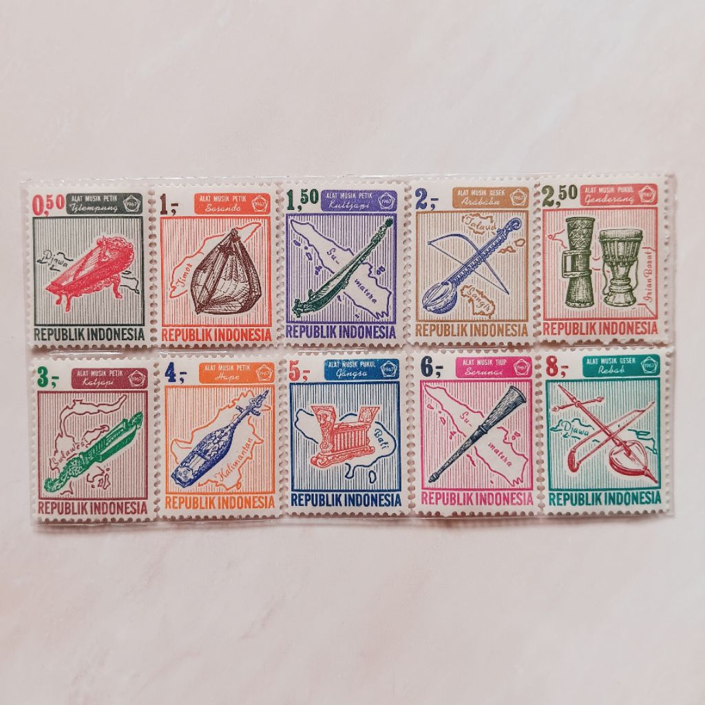 

(OG) Perangko Indonesia 1967 Alat Musik Set 10 pcs Mint