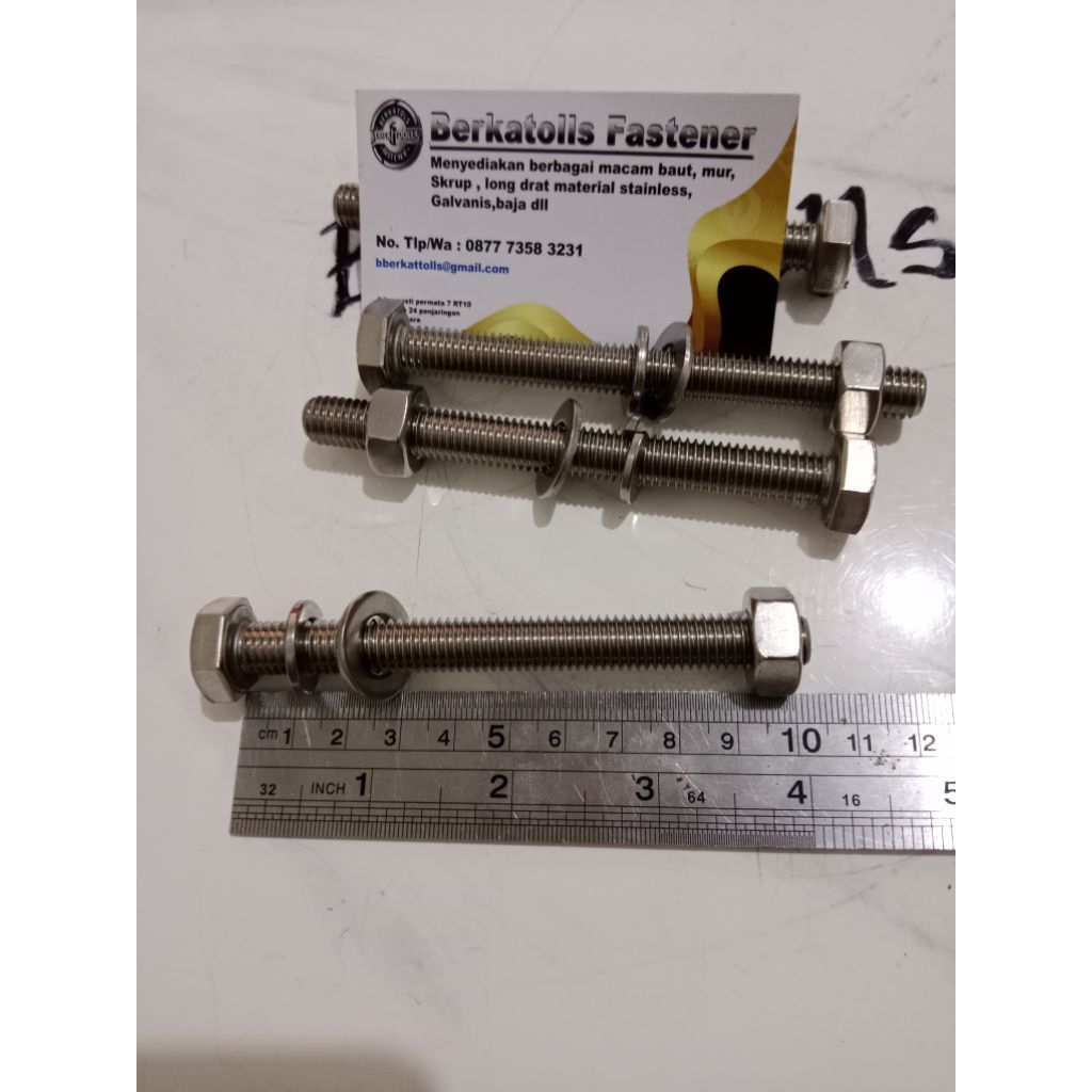 Baut mur stainless m8x100 kunci 13 Baut 12 panjang 10cm merek THE A2-70