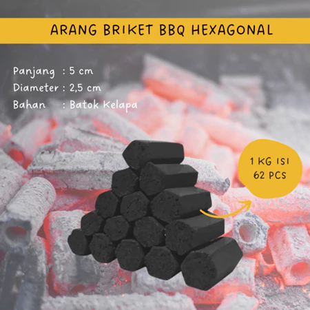 10 KG ARANG BRIKET HEXAGONAL 2,5x5cm BOX/ARANG BATOK KELAPA/BRIKET BBQ