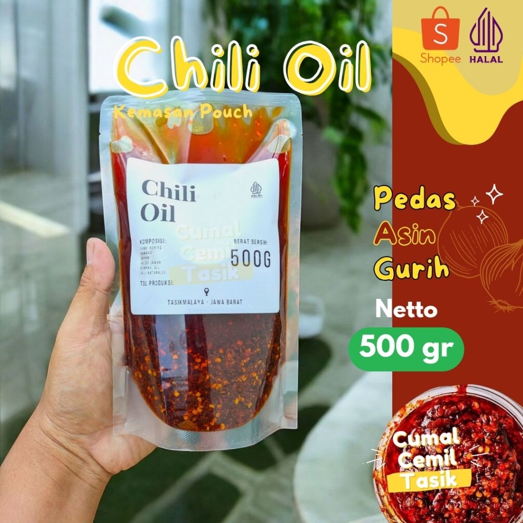 

Chili Oil 500 gr Pedas Asin Gurih Halal, Cocok untuk Usaha/Jualan Mie Jebew Bakmie Dimsum by Cumal Cemil Tasik