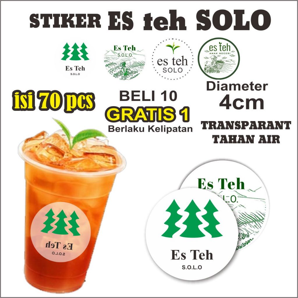 

[isi 70 pcs] CETAK STIKER ES TEH SOLO / STIKER CUP ES VIRAL / STIKER LABEL MINUMAN CUP