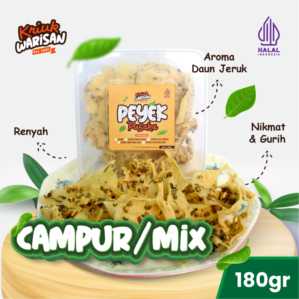 

Peyek Kacang Tanah Peyek MIX/Campur All Varian Rasa 180gr Amanah Dan Terpercaya