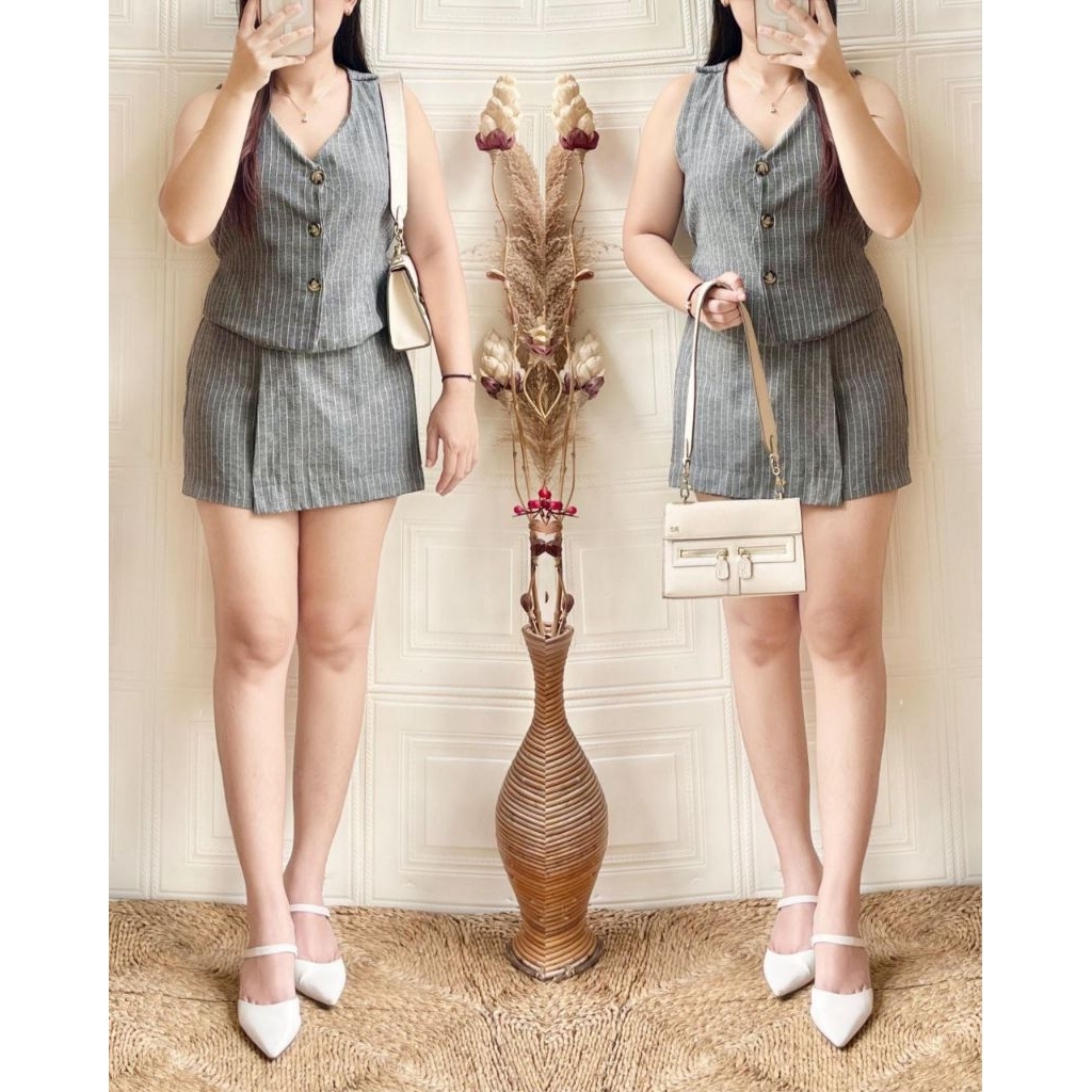 One Set Alika/ Setelan Wanita Atasan Vest Dan Rok Celana