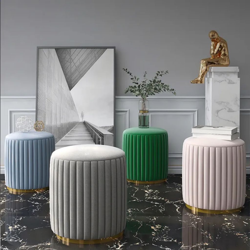 Stool bulat / stool sofa / stool kaki besi / kursi meja rias/ puff sultan / stool tabung